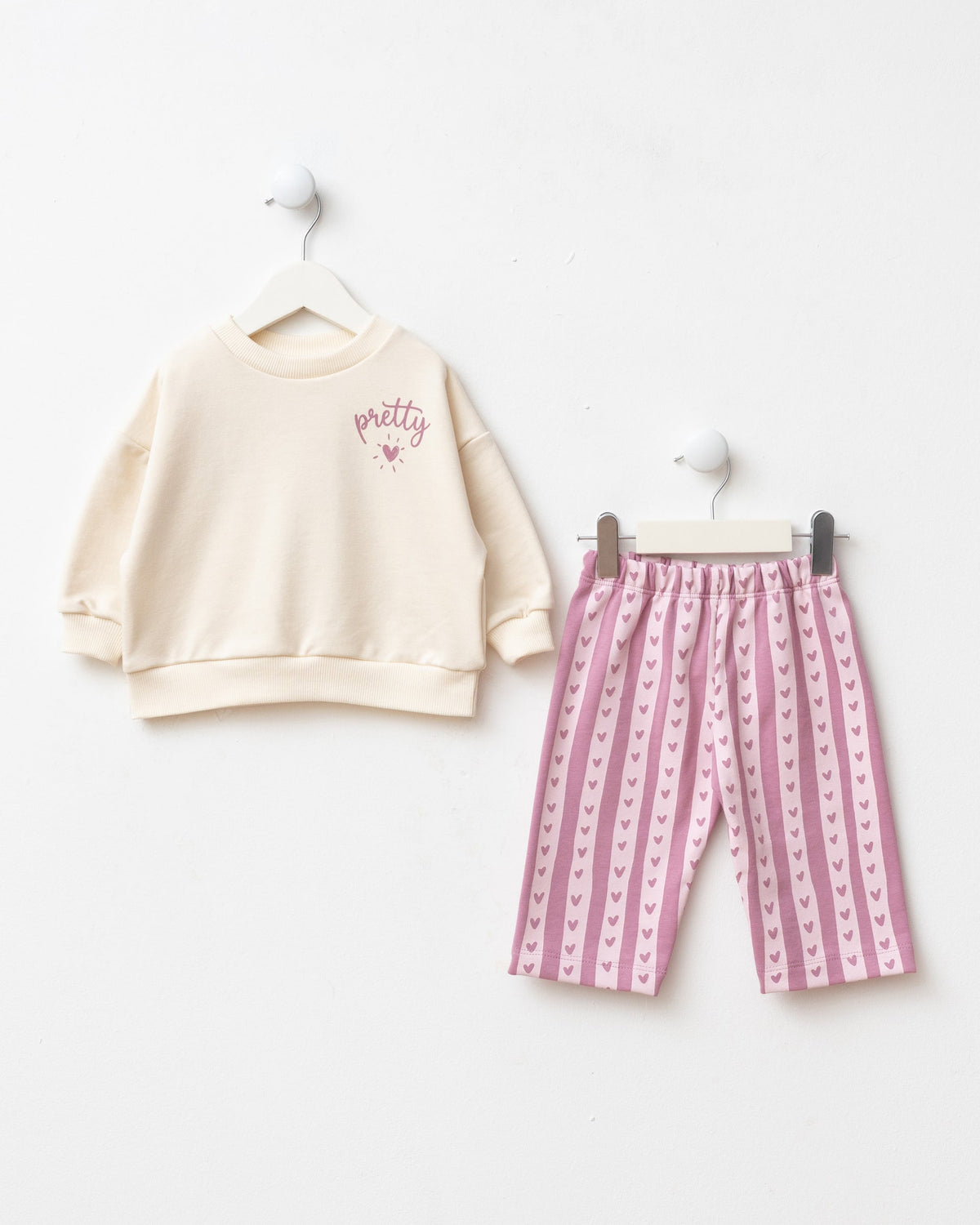 Heart Print with Love Detail Pants & Sweater Set - 6M-2Y