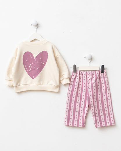 Heart Print with Love Detail Pants & Sweater Set - 6M-2Y
