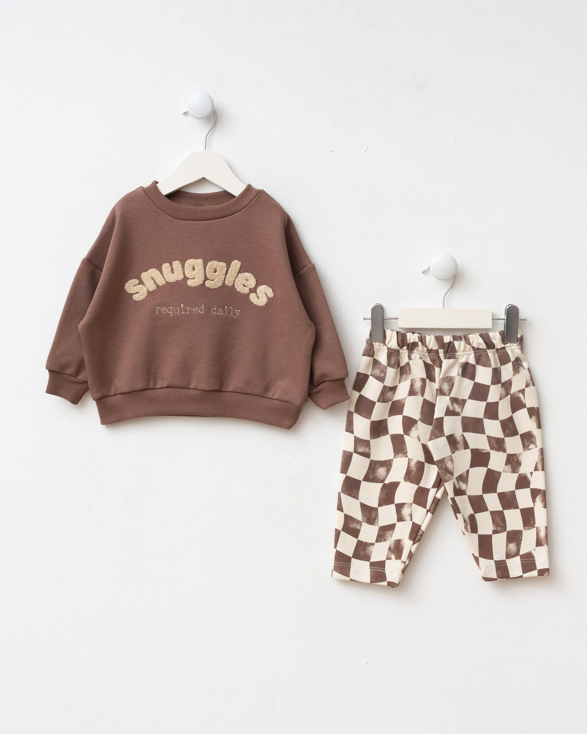 SNUGGLES Checkered Pants & Sweater Set - Anthracite/Brown - 6M-2Y
