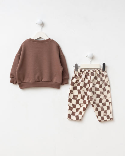 SNUGGLES Checkered Pants & Sweater Set - Anthracite/Brown - 6M-2Y