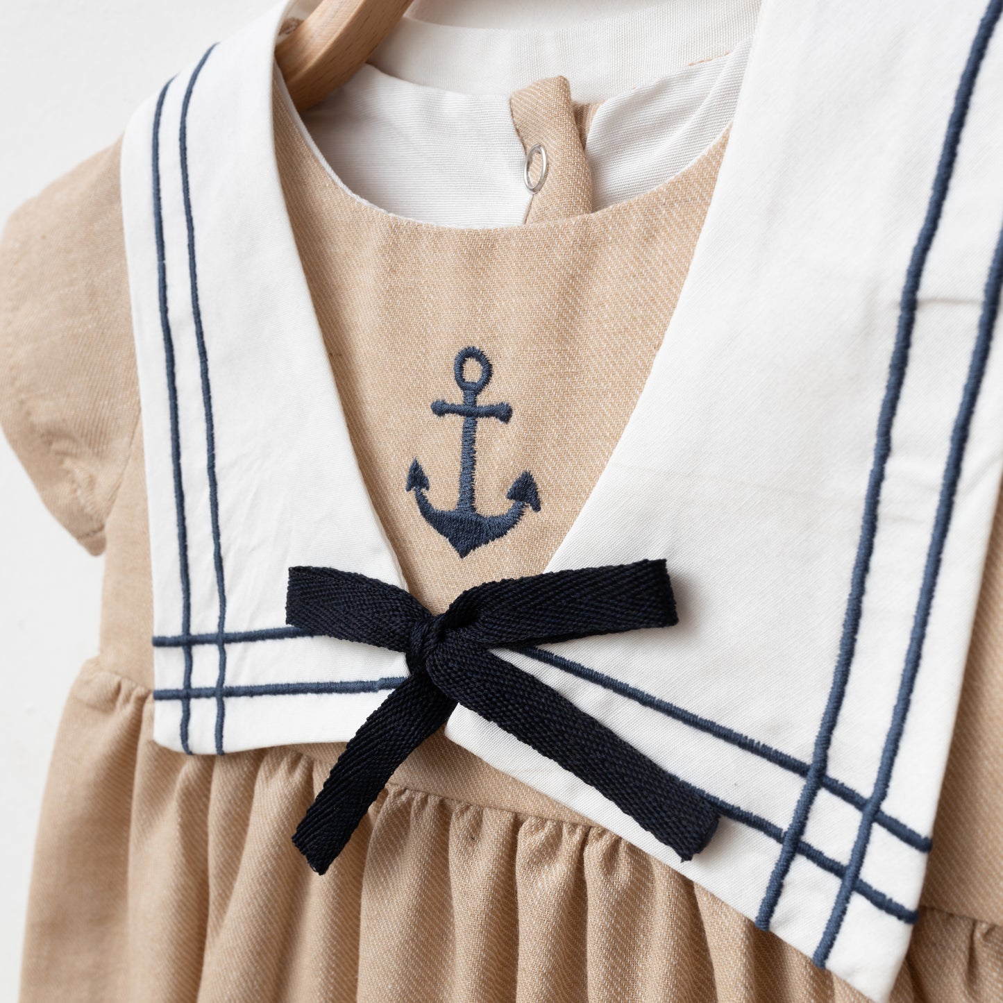 Boy Sailor Rompers with Detachable Collar - Blue/Mink - 6-24M