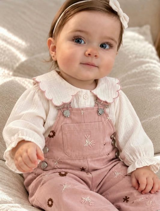 Floral Denim Overall with Muslin Shirt - 3-18M