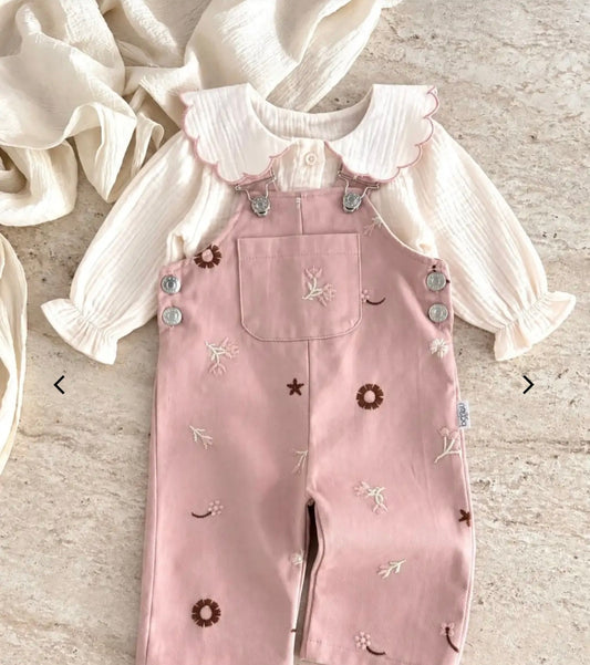 Floral Denim Overall with Muslin Shirt - 3-18M