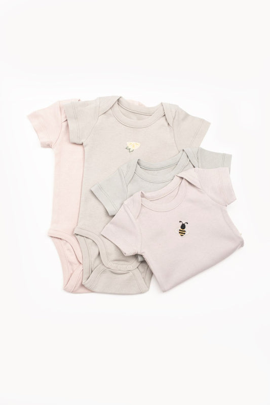 Organic Cotton Embroidered Baby Bodysuits – Set of 4
