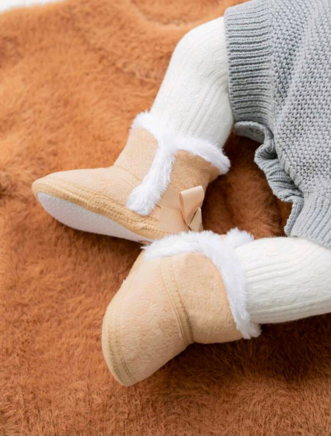Warm Beige Boots with Bow