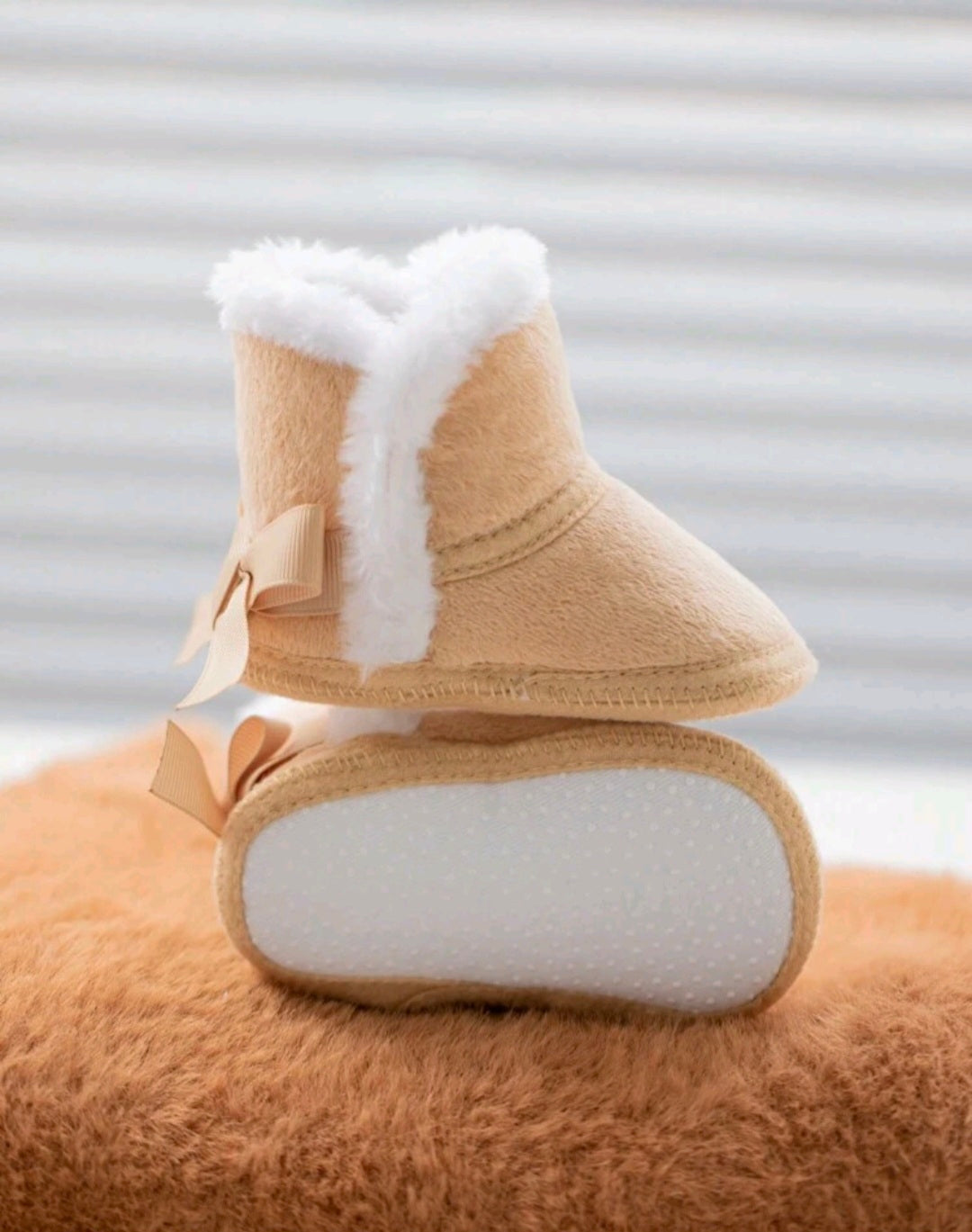 Warm Beige Boots with Bow