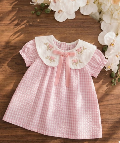 Tweetheart Checkered Dress - Blue/Red/Pink - 3-18M