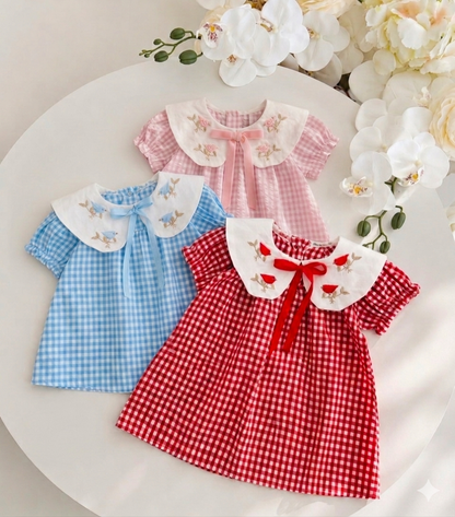 Tweetheart Checkered Dress - Blue/Red/Pink - 3-18M