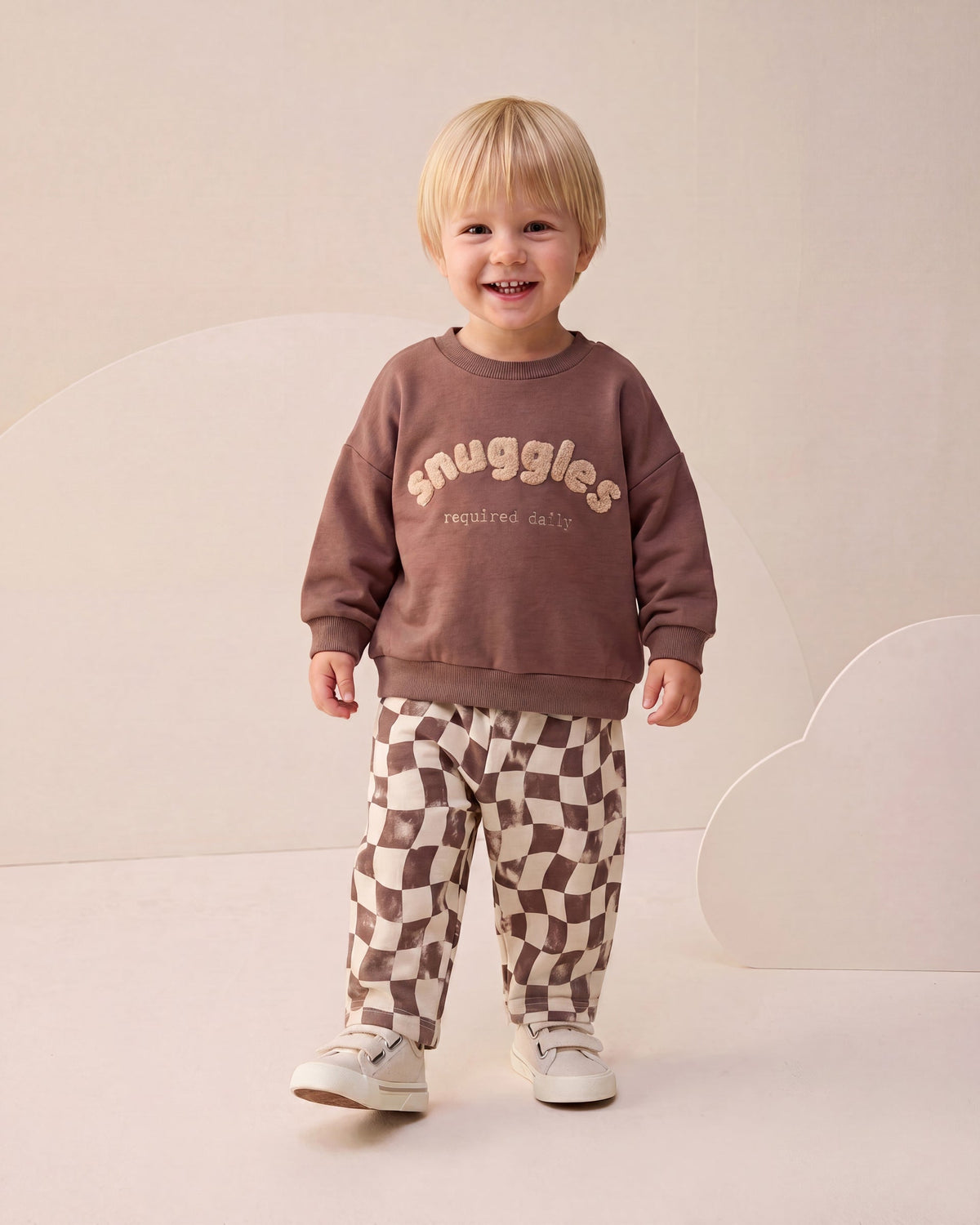 SNUGGLES Checkered Pants & Sweater Set - Anthracite/Brown - 6M-2Y