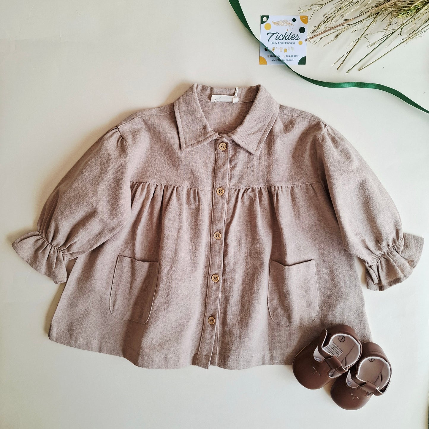 Autumn Breeze Dress - Green Pastel/Beige/Brown - 9M-4Y