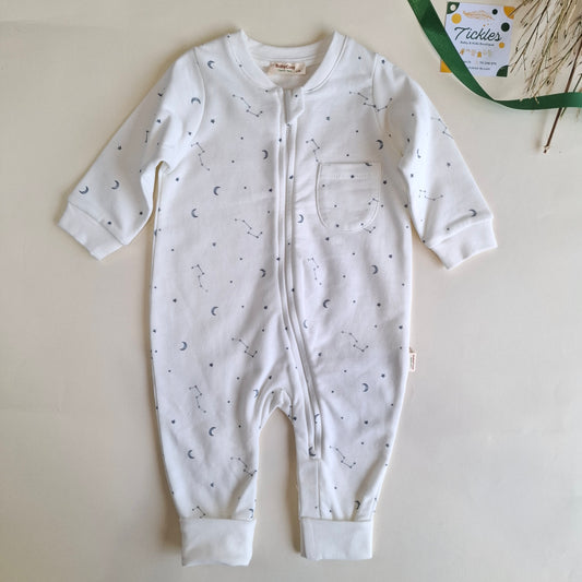 Zippered Fleeced Romper - White - 100% Organic Cotton - 3-24M