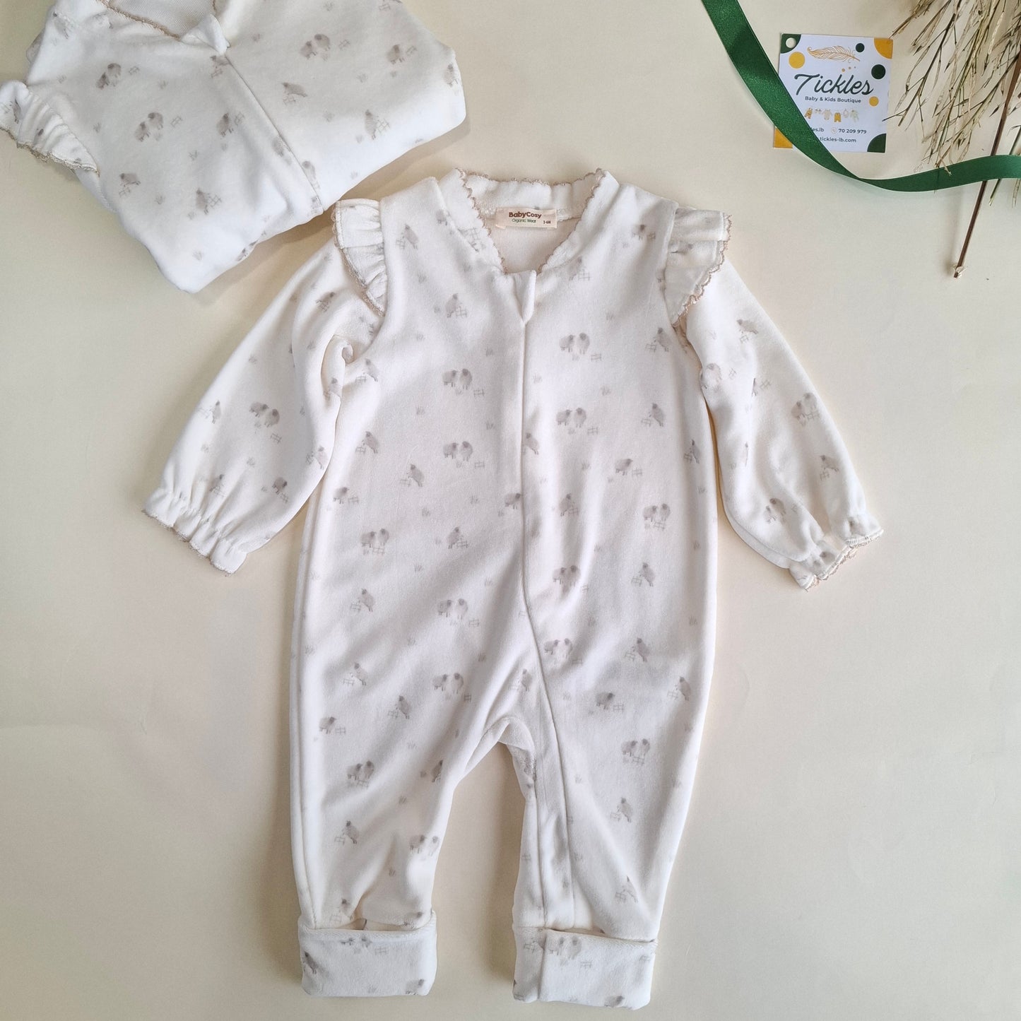Zippered Romper - off-white - 100% Organic Cotton Velvet - 3-24M