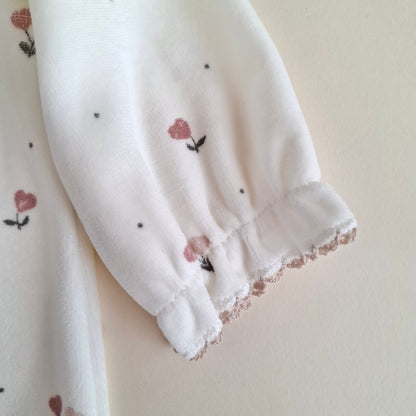 Zippered Romper - Floral white 100% Organic Cotton Velvet - 3-24M