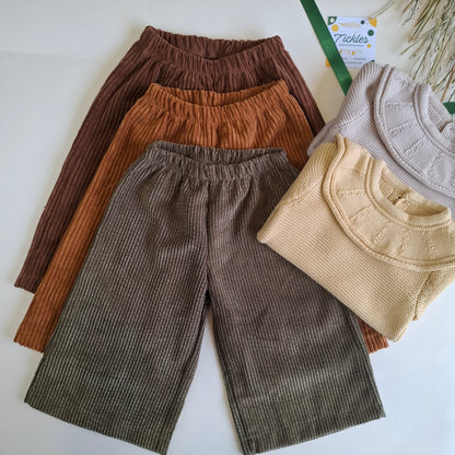 Thick Sweater & Wide Leg Pants Set - 3 Colors - 9M-3Y