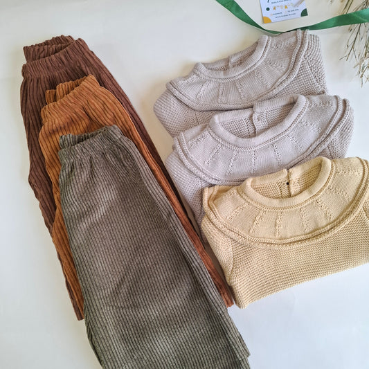 Thick Sweater & Wide Leg Pants Set - 3 Colors - 9M-3Y