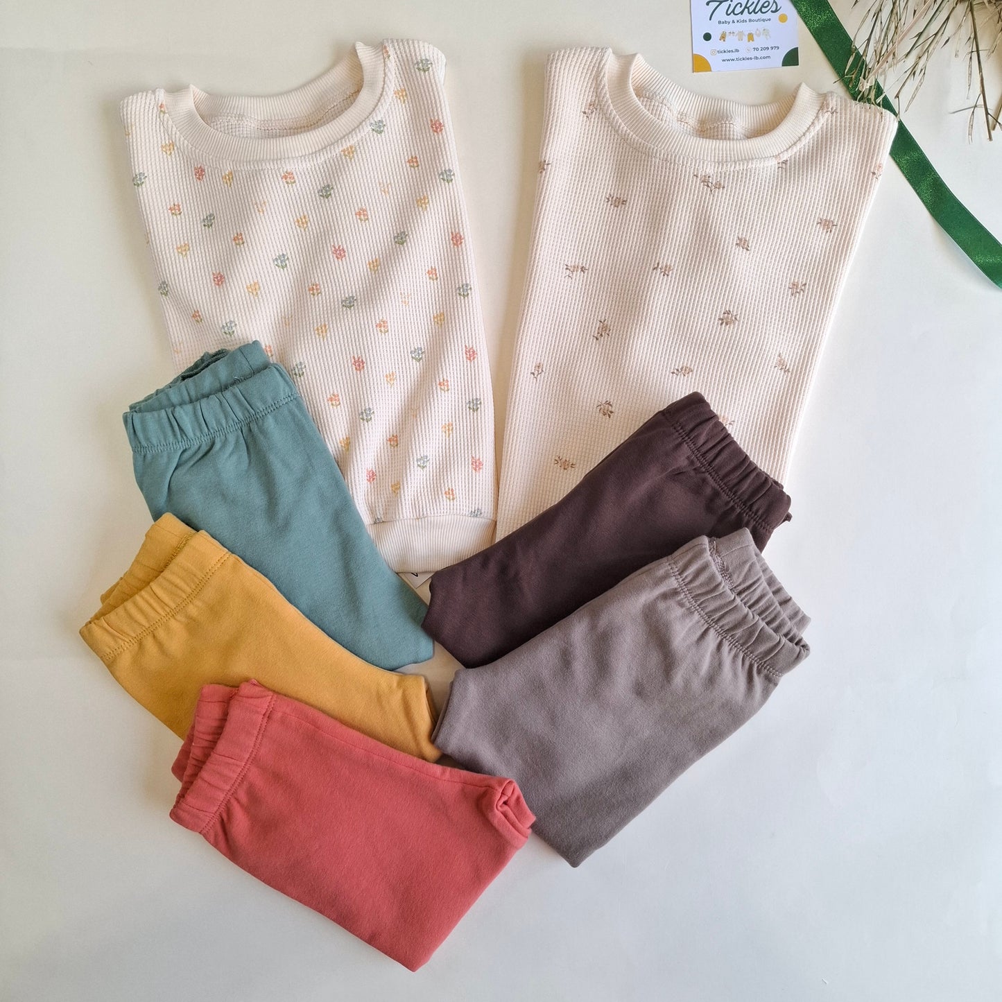 Floral Waffle Sweater & Legging - Green/Brown/Yellow/Orange/Light Brown - 9M-4Y