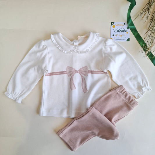 Sweatshirt & Pants Ribbon Set - Pink-Powder - 100% Organic Cotton - 3-24M