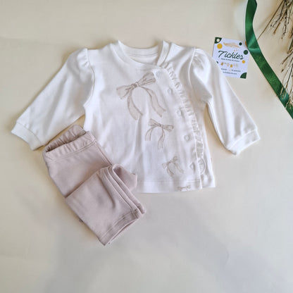 Sweatshirt & Pants Ribbon Set - Ecru-Stone - 100% Organic Cotton - 3-24M