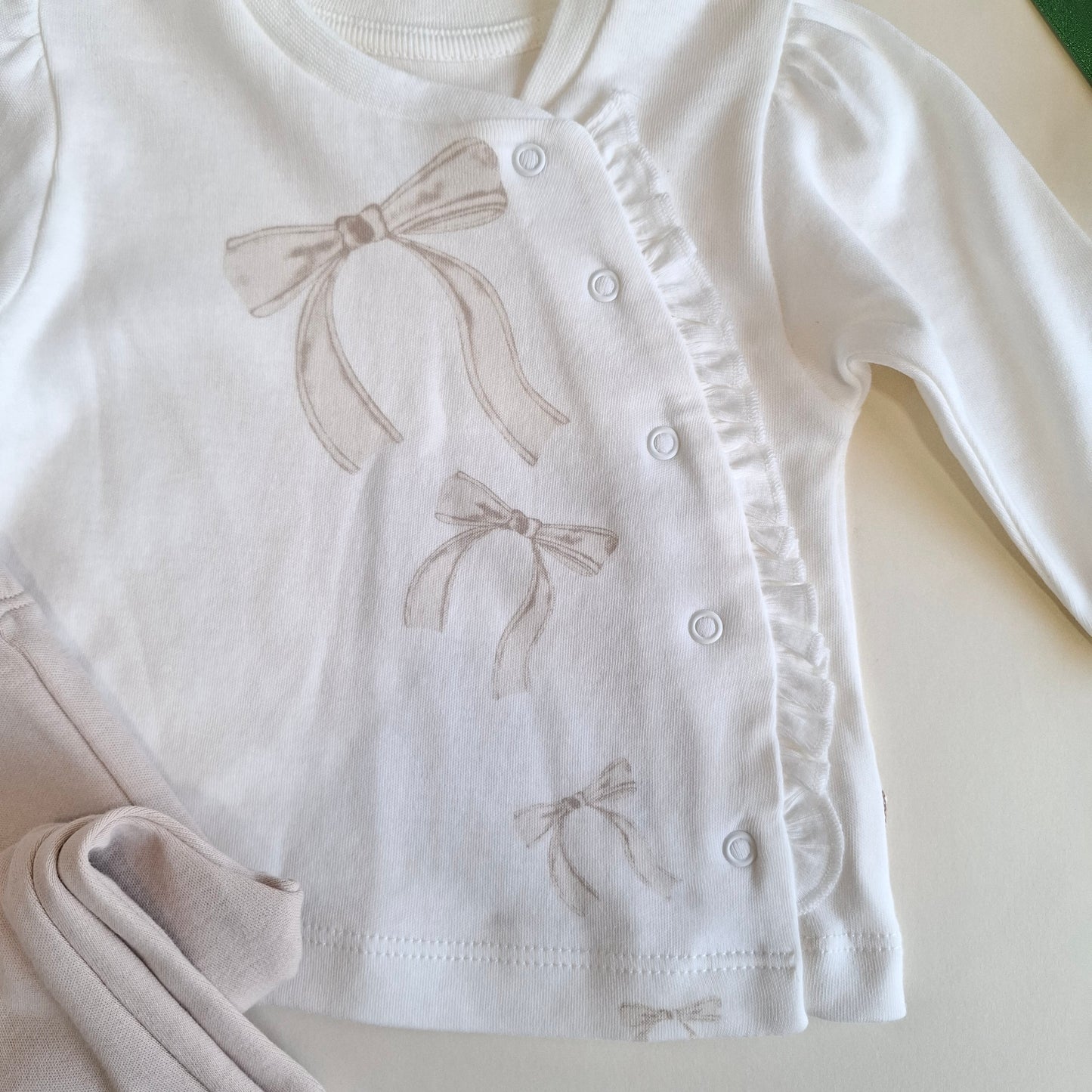 Sweatshirt & Pants Ribbon Set - Ecru-Stone - 100% Organic Cotton - 3-24M