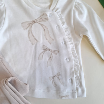 Sweatshirt & Pants Ribbon Set - Ecru-Stone - 100% Organic Cotton - 3-24M