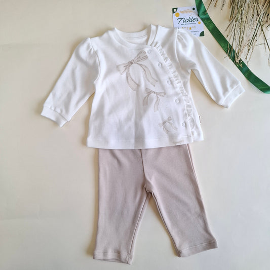 Sweatshirt & Pants Ribbon Set - Ecru-Stone - 100% Organic Cotton - 3-24M