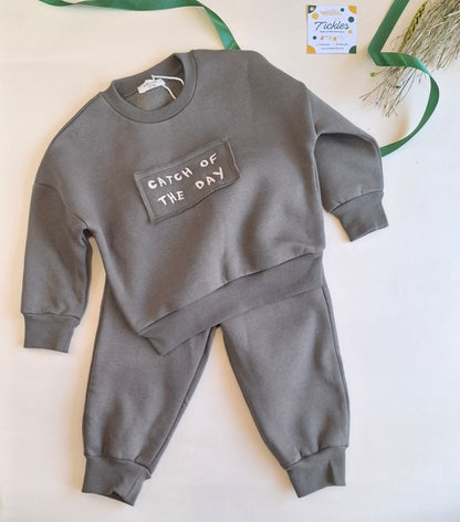 Catch of the Day Fleeced Set - Beige/Burgundy/Olive Green - 1-6Y