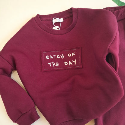 Catch of the Day Fleeced Set - Beige/Burgundy/Olive Green - 1-6Y