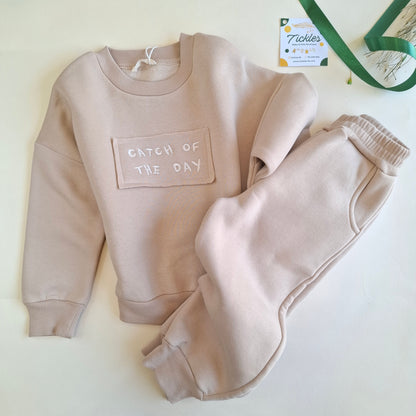 Catch of the Day Fleeced Set - Beige/Burgundy/Olive Green - 1-6Y