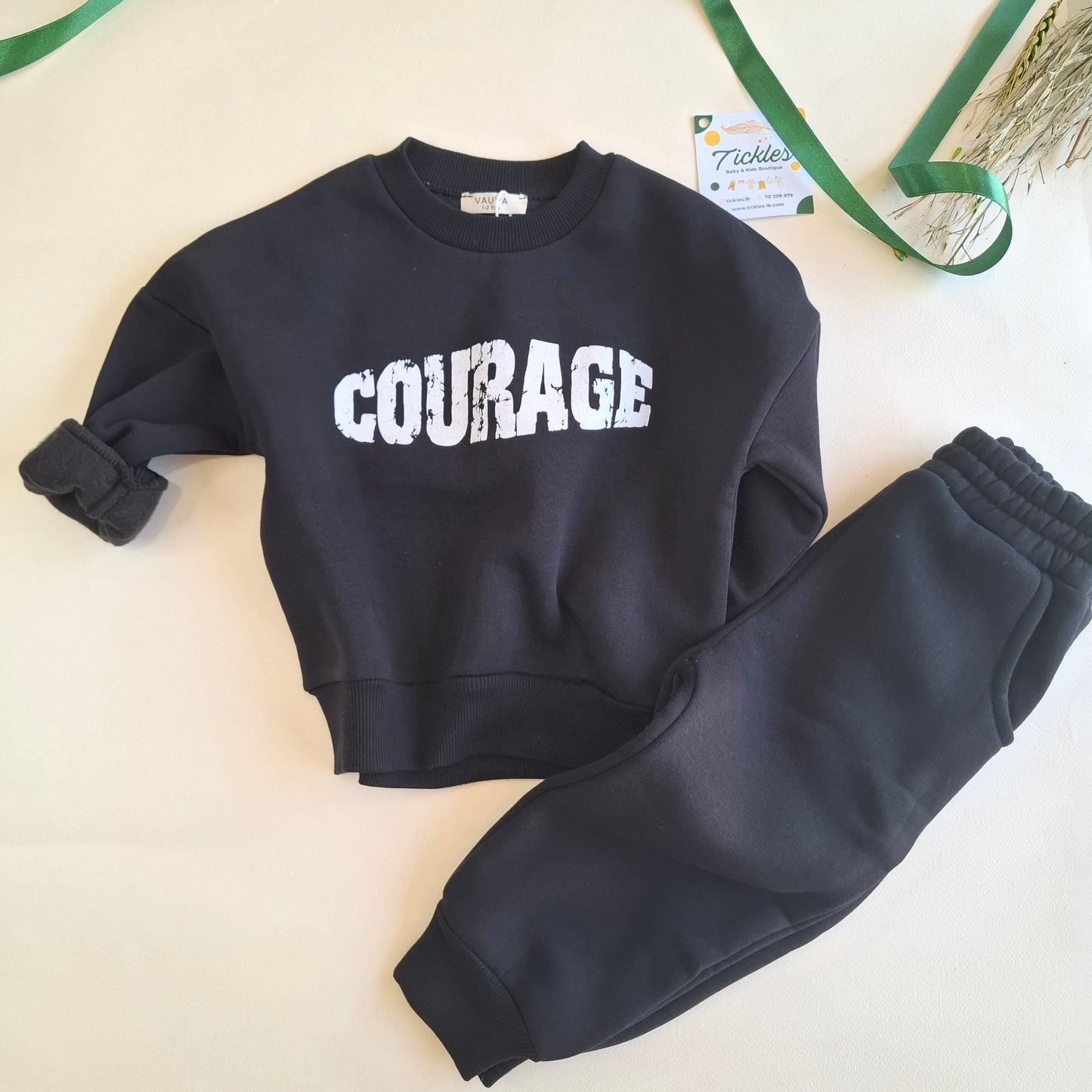 Courage Fleeced Set - Olive Green/Black - 1-6Y