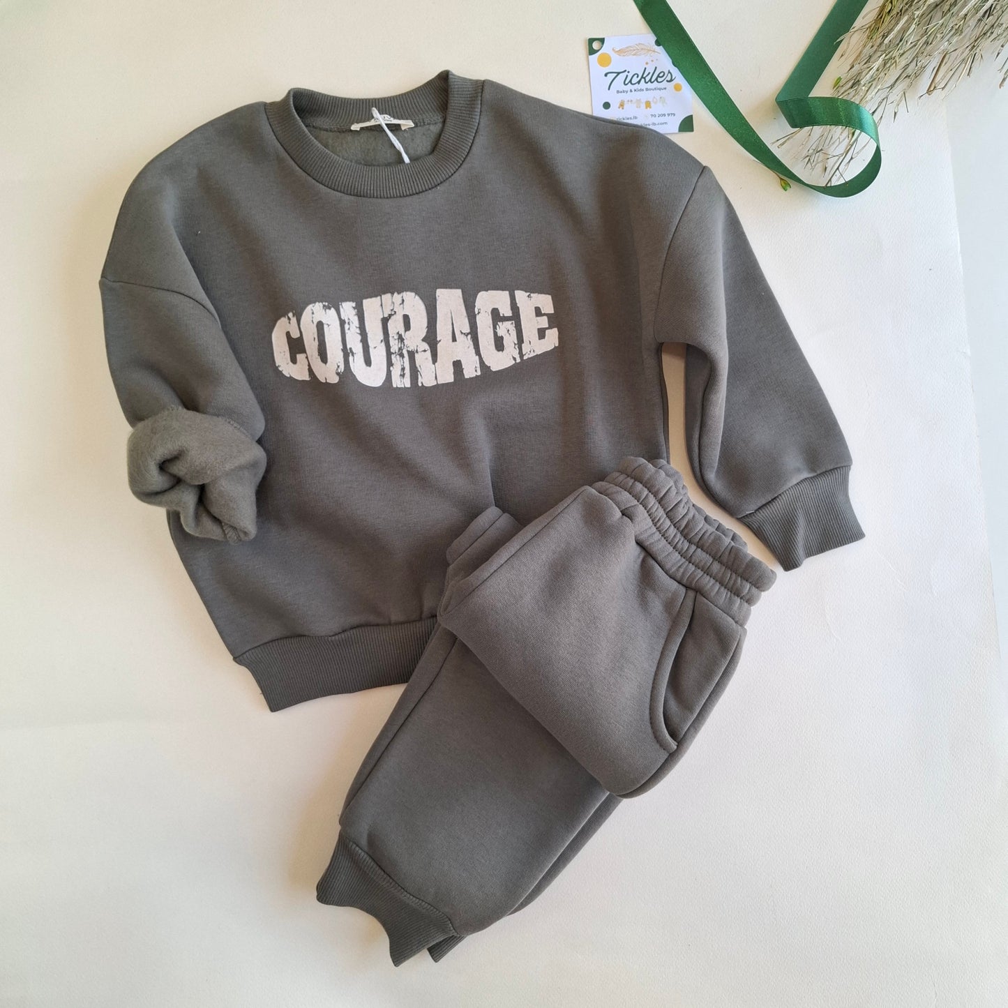 Courage Fleeced Set - Olive Green/Black - 1-6Y