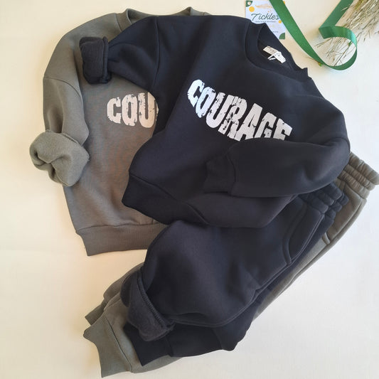 Courage Fleeced Set - Olive Green/Black - 1-6Y