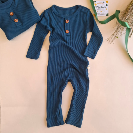 Long Sleeve Romper - Petrol Blue - 0-24M