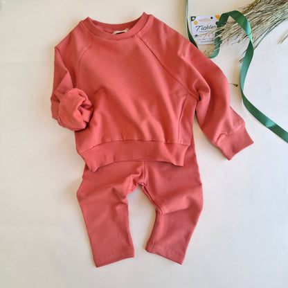Snuggly Sweater & Legging light Fleeced Set - Orange/Pink - 1-6Y