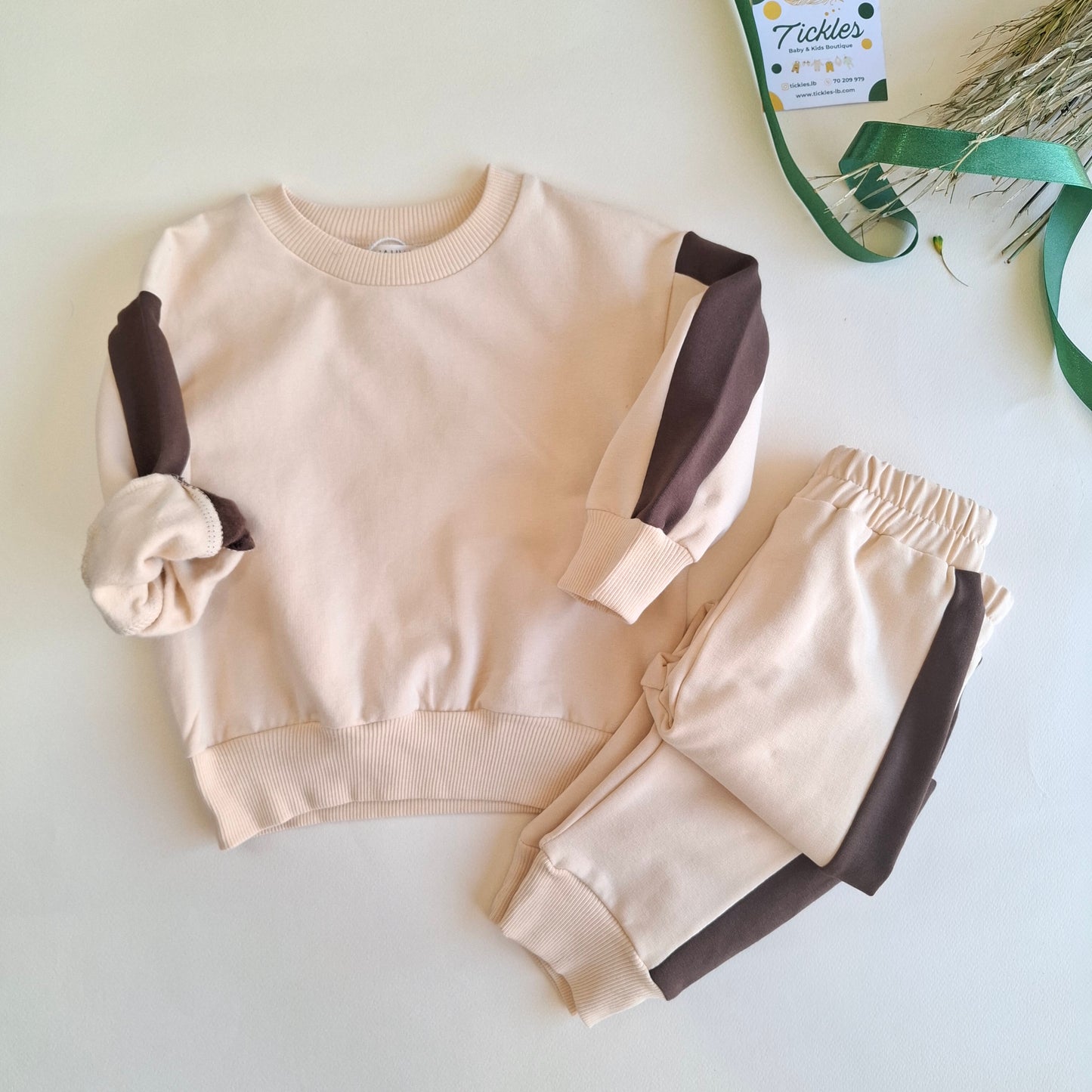 Beige with Dark Brown Stripes Fleeced Set - 1-6Y