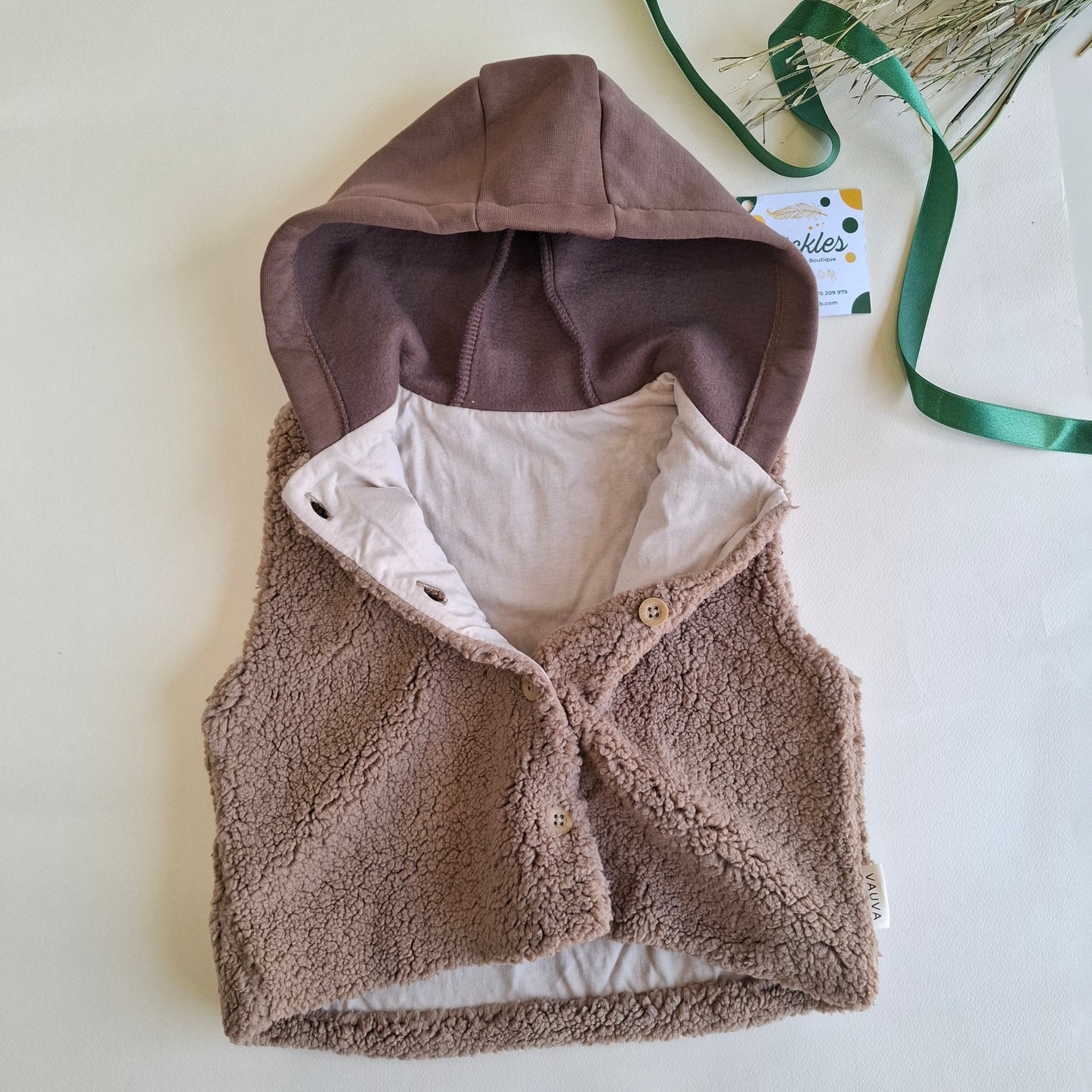 Shepherd Vest - Olive Green/Beige/Brown unisex- 9M-4Y