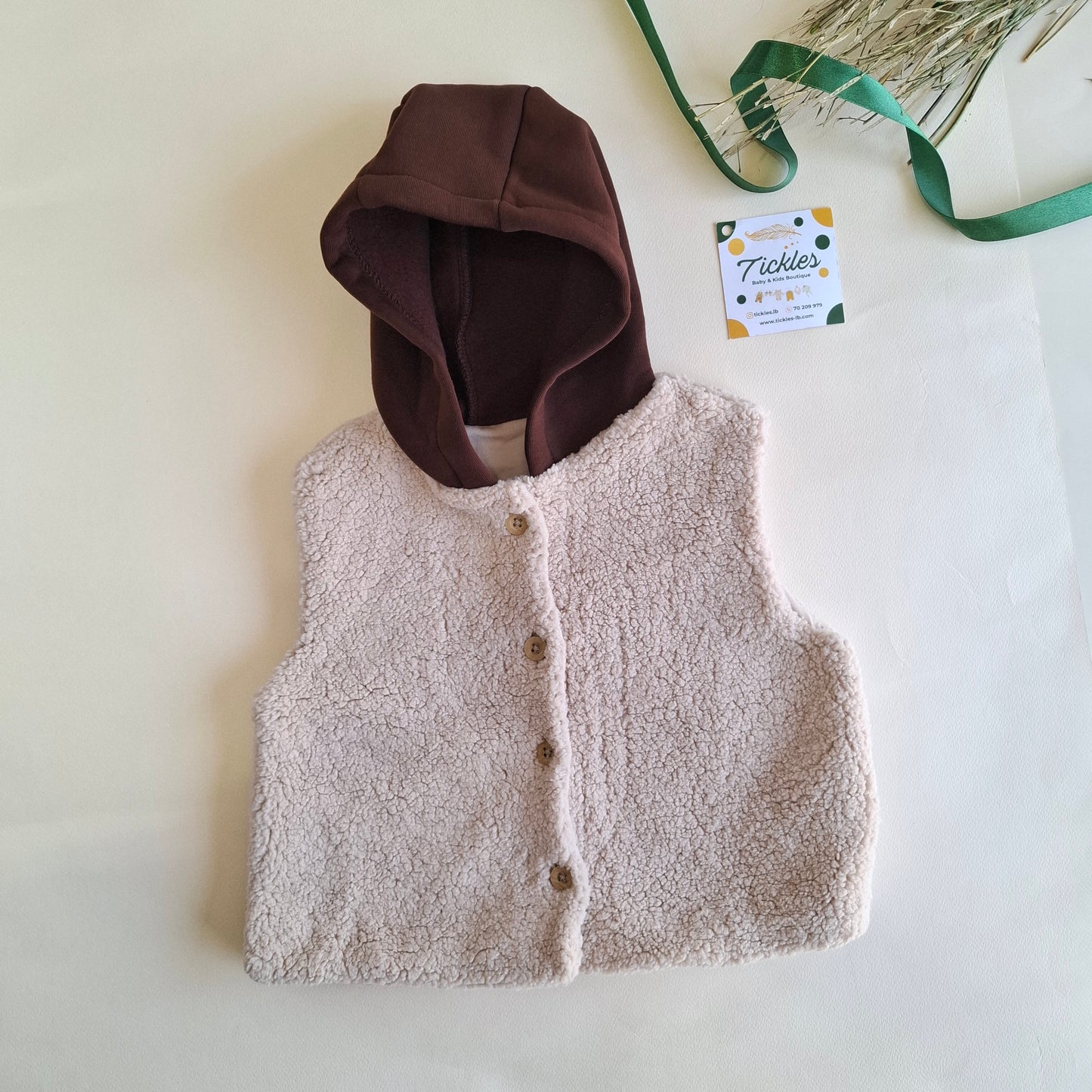 Shepherd Vest - Olive Green/Beige/Brown unisex- 9M-4Y