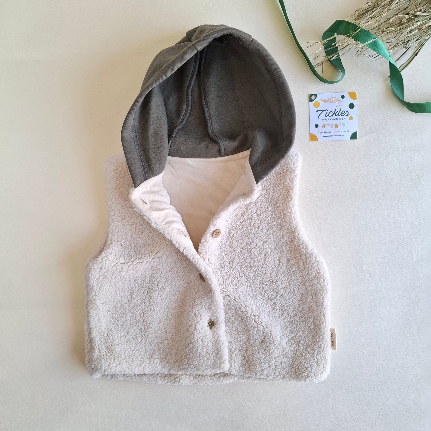 Shepherd Vest - Olive Green/Beige/Brown unisex- 9M-4Y