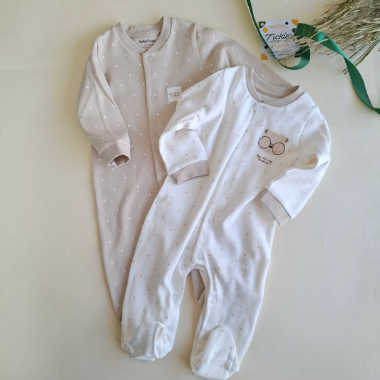 2 Pcs Footed Rompers Bear - 100% Organic Cotton - 0-9M
