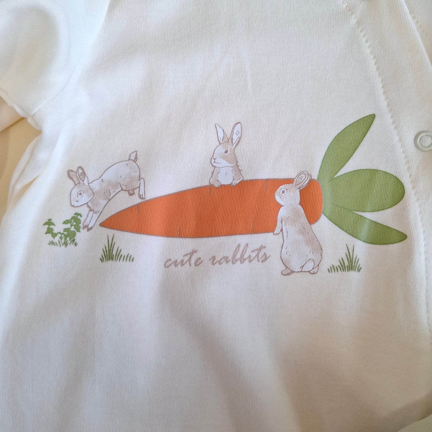 2 Pcs Footed Rompers Bunny - White/Soft Green - 100% Organic Cotton - 0-9M
