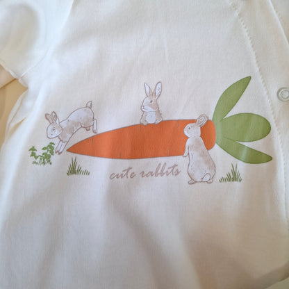 2 Pcs Footed Rompers Bunny - White/Soft Green - 100% Organic Cotton - 0-9M