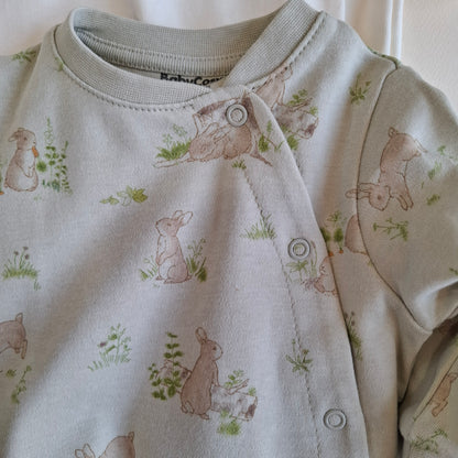 2 Pcs Footed Rompers Bunny - White/Soft Green - 100% Organic Cotton - 0-9M