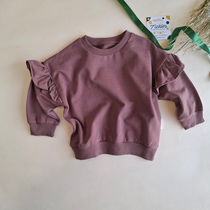 Ruffled Sweater in Muted Tones - Beige/Brown/Purple - 9M-4Y