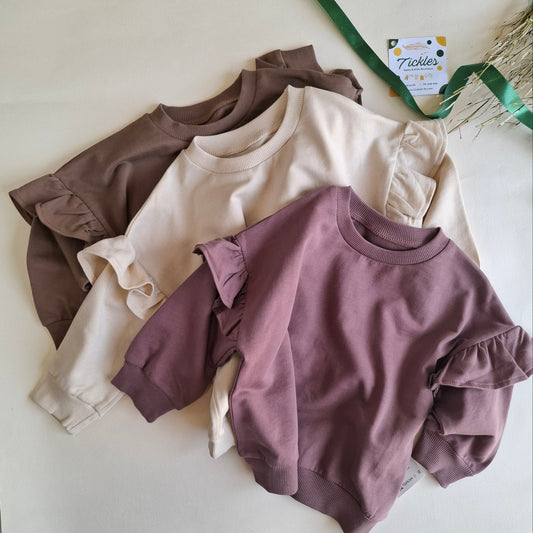 Ruffled Sweater in Muted Tones - Beige/Brown/Purple - 9M-4Y
