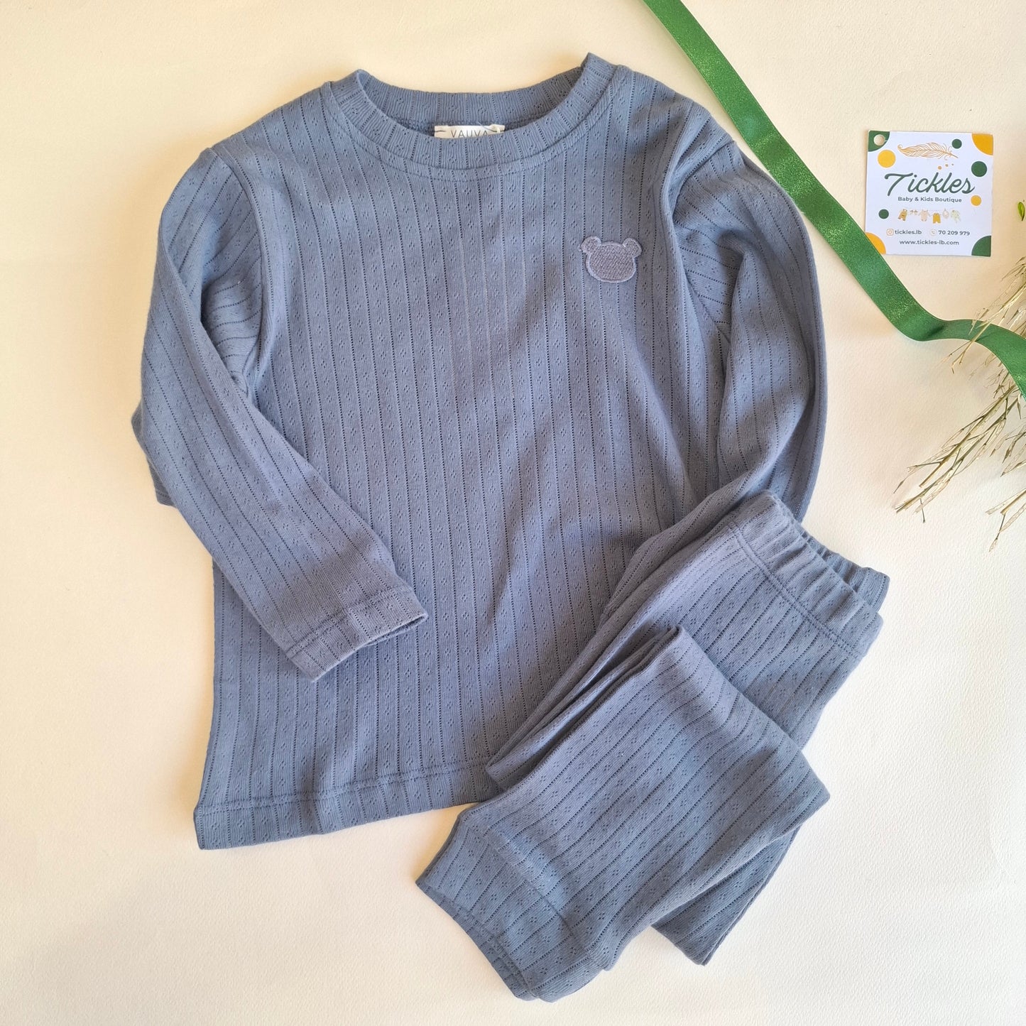 Bear Pyjamas - White/Blue/Beige - 1-6Y