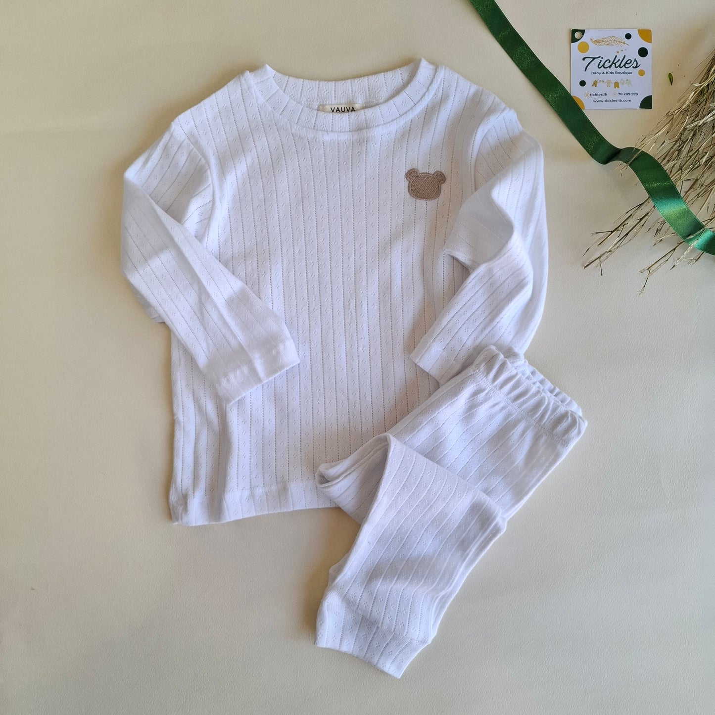 Bear Pyjamas - White/Blue/Beige - 1-6Y