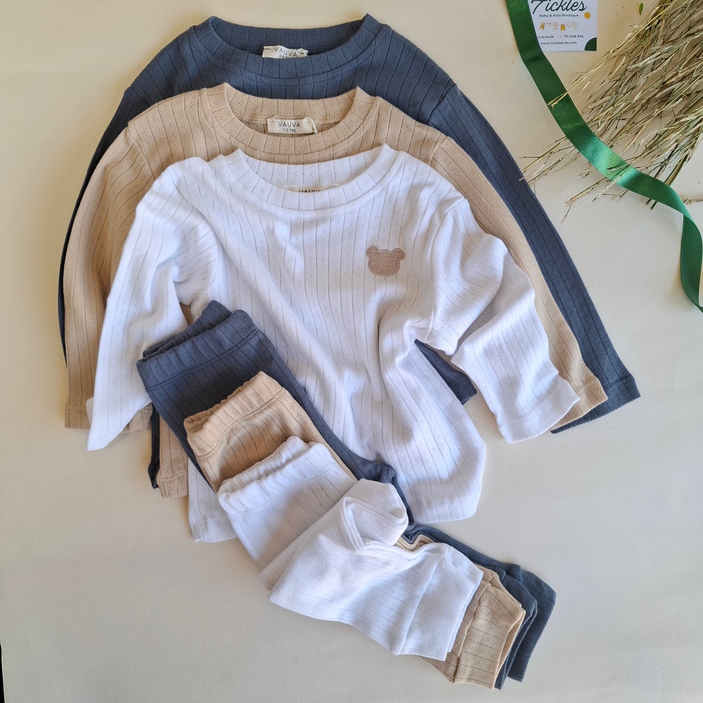Bear Pyjamas - White/Blue/Beige - 1-6Y