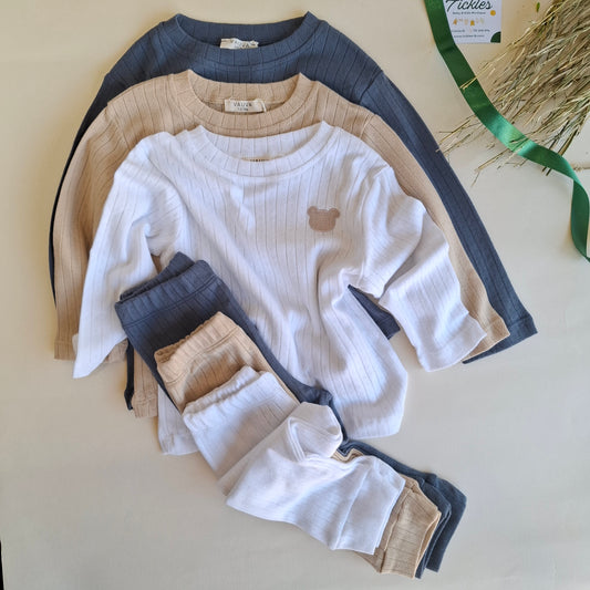 Bear Pajamas - White/Blue/Beige - 1-6Y