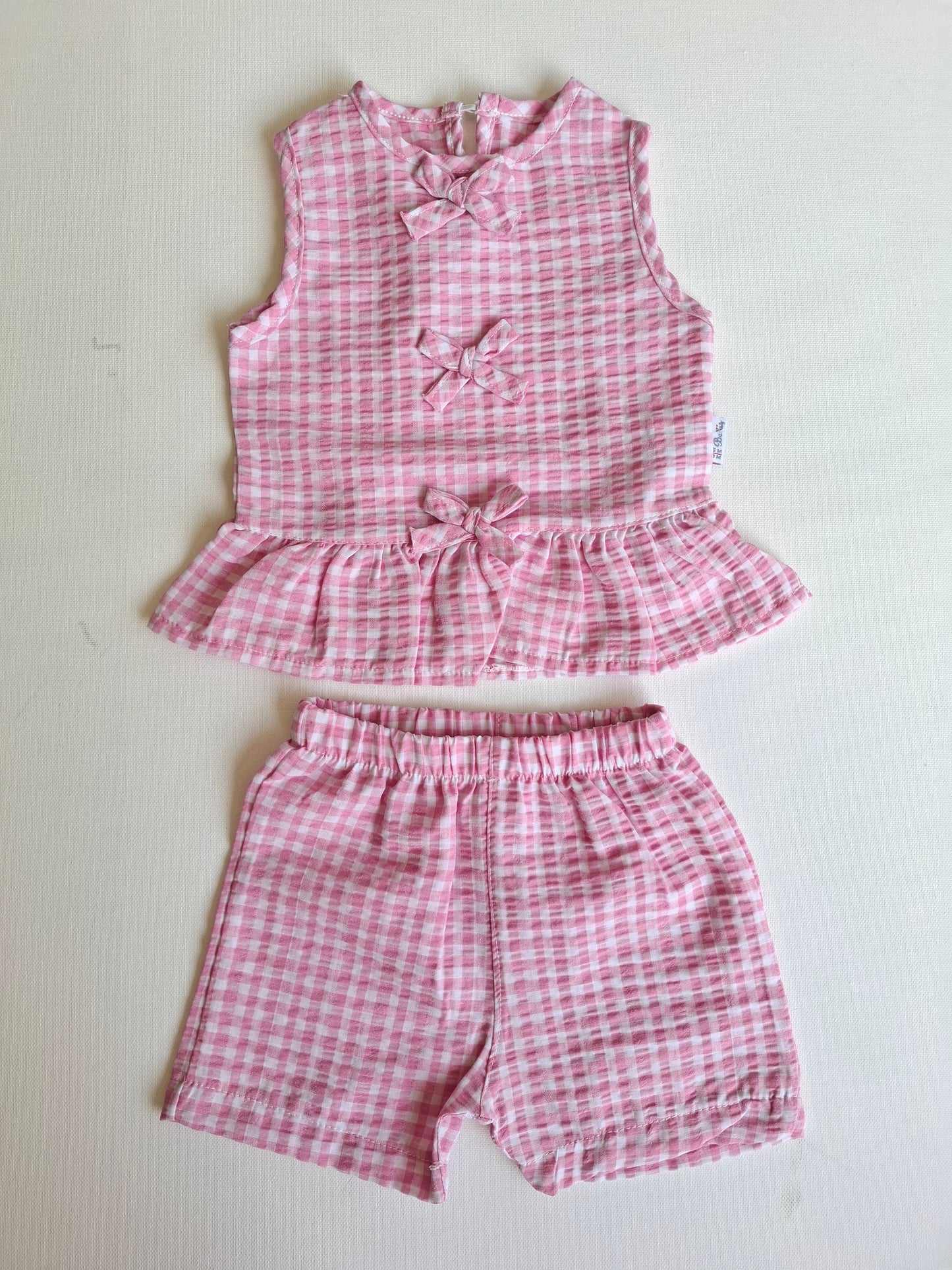 Muslin Checkered Pink Shorts & Top Set - 6-24M