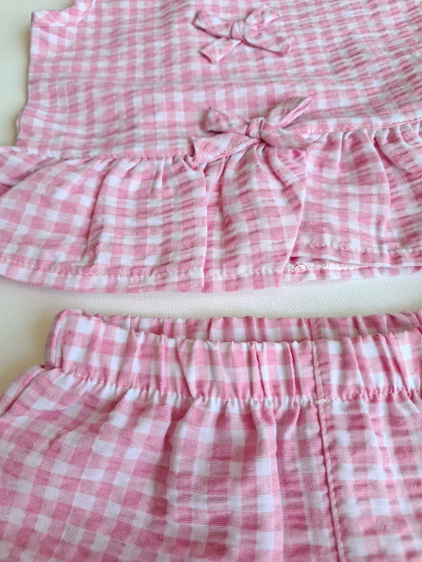 Muslin Checkered Pink Shorts & Top Set - 6-24M