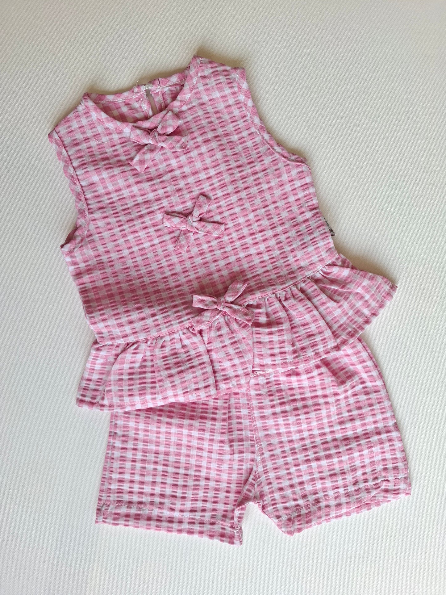 Muslin Checkered Pink Shorts & Top Set - 6-24M